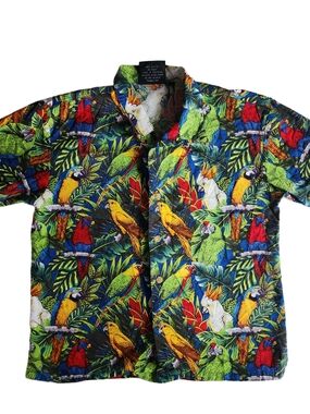 Jimmy Buffett Margaritaville Kids Medium Hawaiian Shirt Parrot Tropical ButtonUp